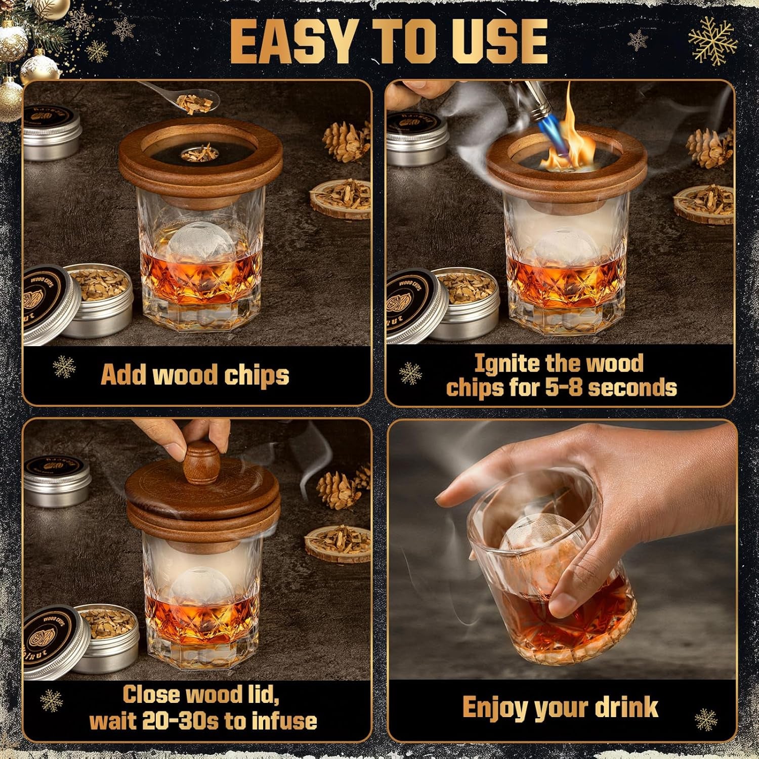 Whiskey Advent Calendar 2025 for Men, 24-Day Bourbon Smoker Infuser Kit for Cocktail and Whisky Lovers, Perfect Christmas and Holiday Gift for Husband, Dad, Boyfriend, Him(No BUTANE)