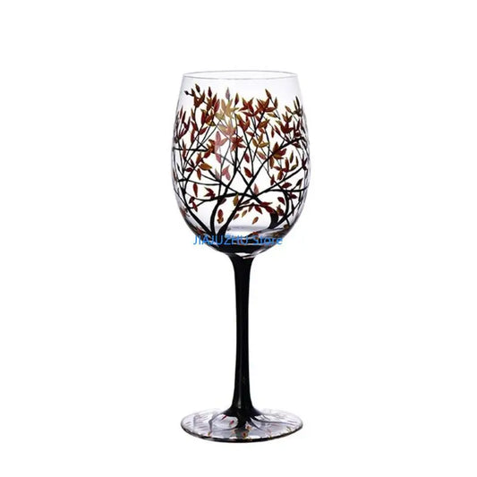 066E Four Seasons Tree Wine Glass Hand-Painted Art Glassware Unique Glasses Drinkware for Home Office Decorative Gift Cups