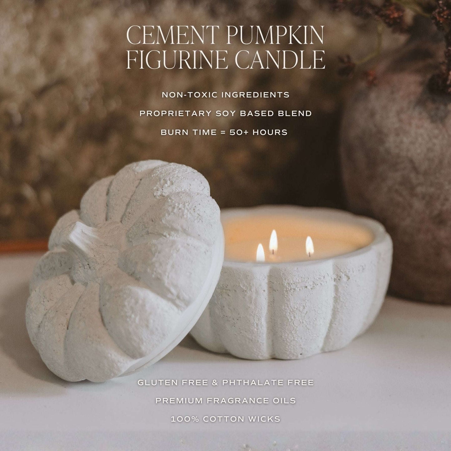 Cashmere and Vanilla Soy Candle - Cement Pumpkin Jar - 13.5 oz Baskit Bazaar