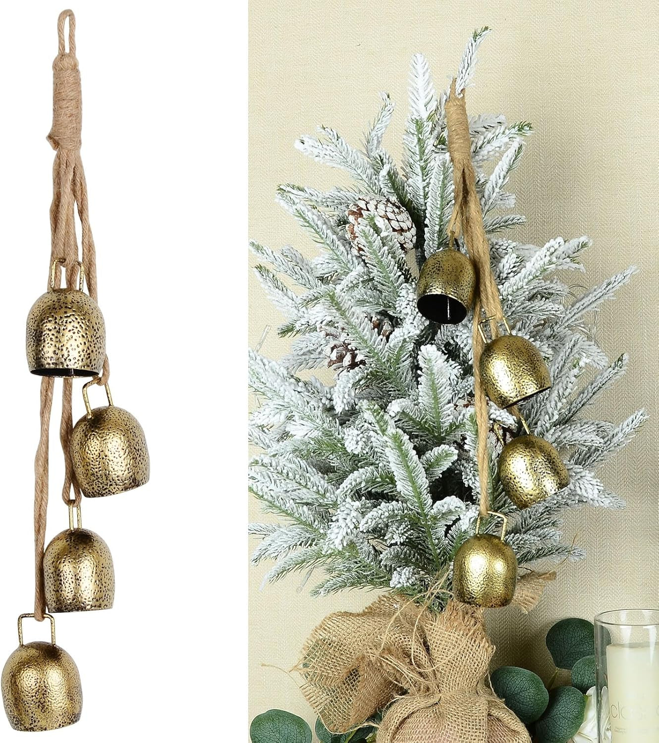 Cow Bell,Bells Ornament 2024,Christmas Bells for Decoration,Decorative Bells,Metal Tibetan Inspired Meditation Decorative Cow Bell with Jute Hanging Rope