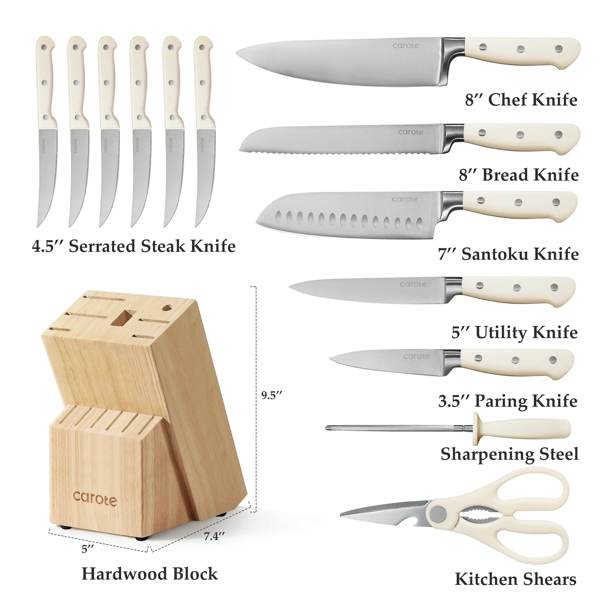 14 Pcs Knife Set with Wooden Block Stainless Steel Knives with Ergonomic Handle, Forged