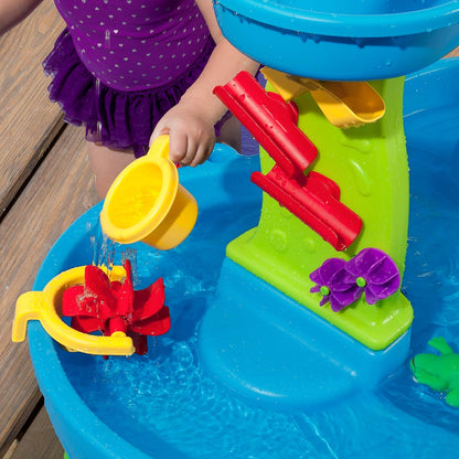 Rain Showers Splash Pond Water Table, Kids Water and Sand Activity Sensory Playset, Summer Outdoor Toys, 13 Piece Water Toy Accessories, for Toddlers 1.5+ Years Old, Blue & Green