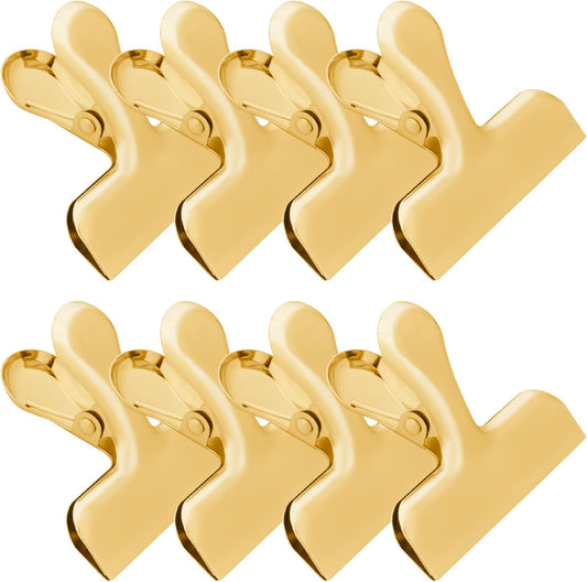 8 Pack 3 Inch Stainless Steel Gold Chip Clips Bag Clips Large Clip for Food Packages,Strong Kitchen Food Clip for Snack,Chips,Home&Office Paper Heavy Duty