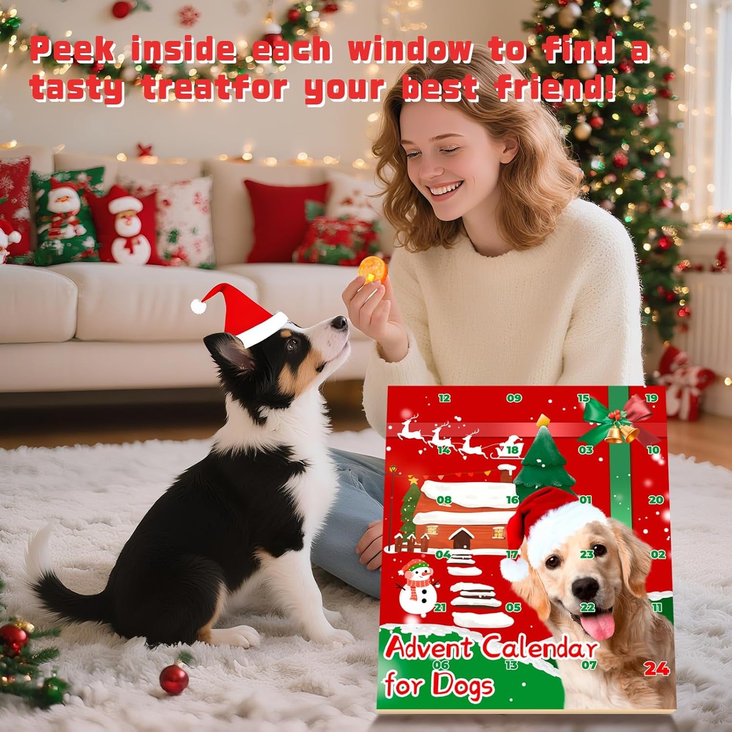 Advent Calendar for Dogs 2025, Dog Advent Calendar 2025, 24 Tasty Dog Treats for Christmas, Whole Meat for All Breeds, Box for Pets