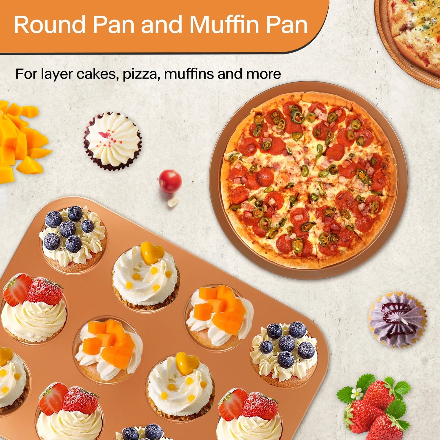 6 Piece Bakeware Set Nonstick,Steel Baking Sheets Pan for Oven,Kitchen Baking Set with Muffin Pan,Loaf Pan,Cake Pans