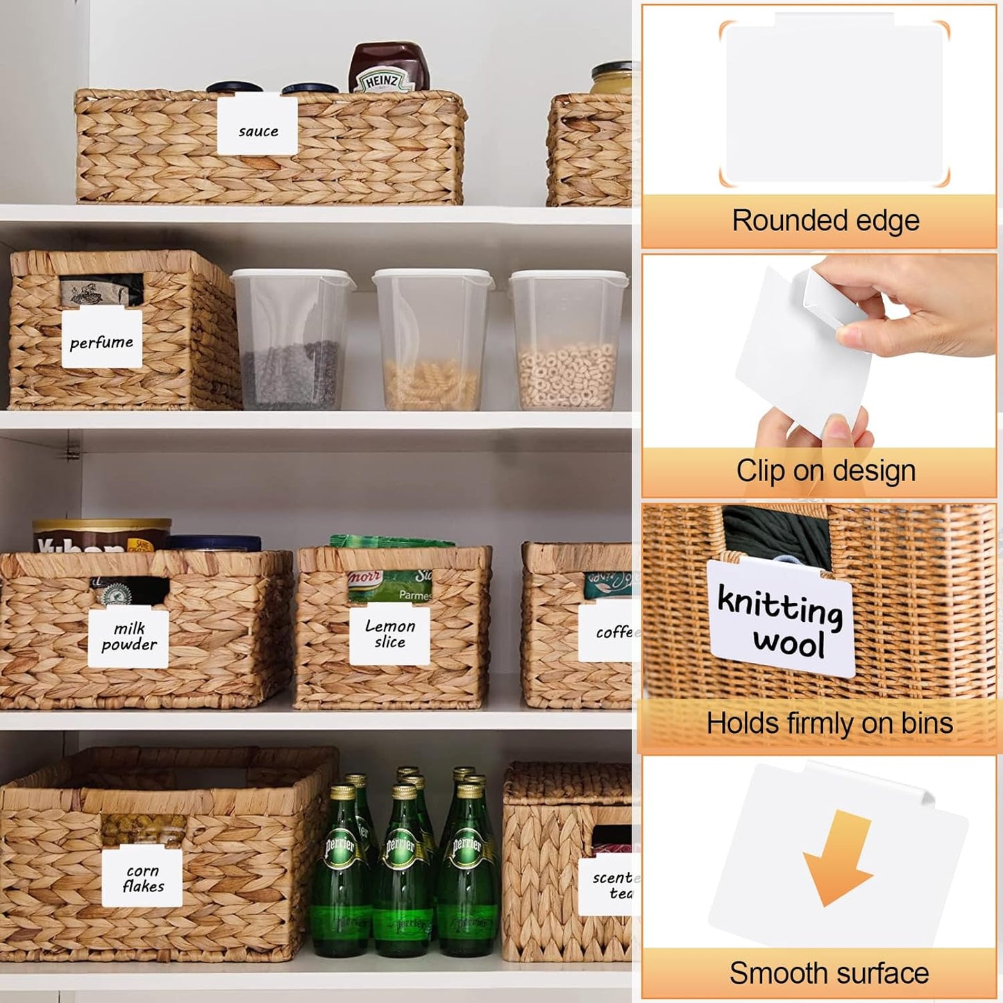 12Pcs White Basket Labels, 3.5X2.7 Clip on PVC Labels with Pen for Storage Bins, Removable Label Holders, Regular