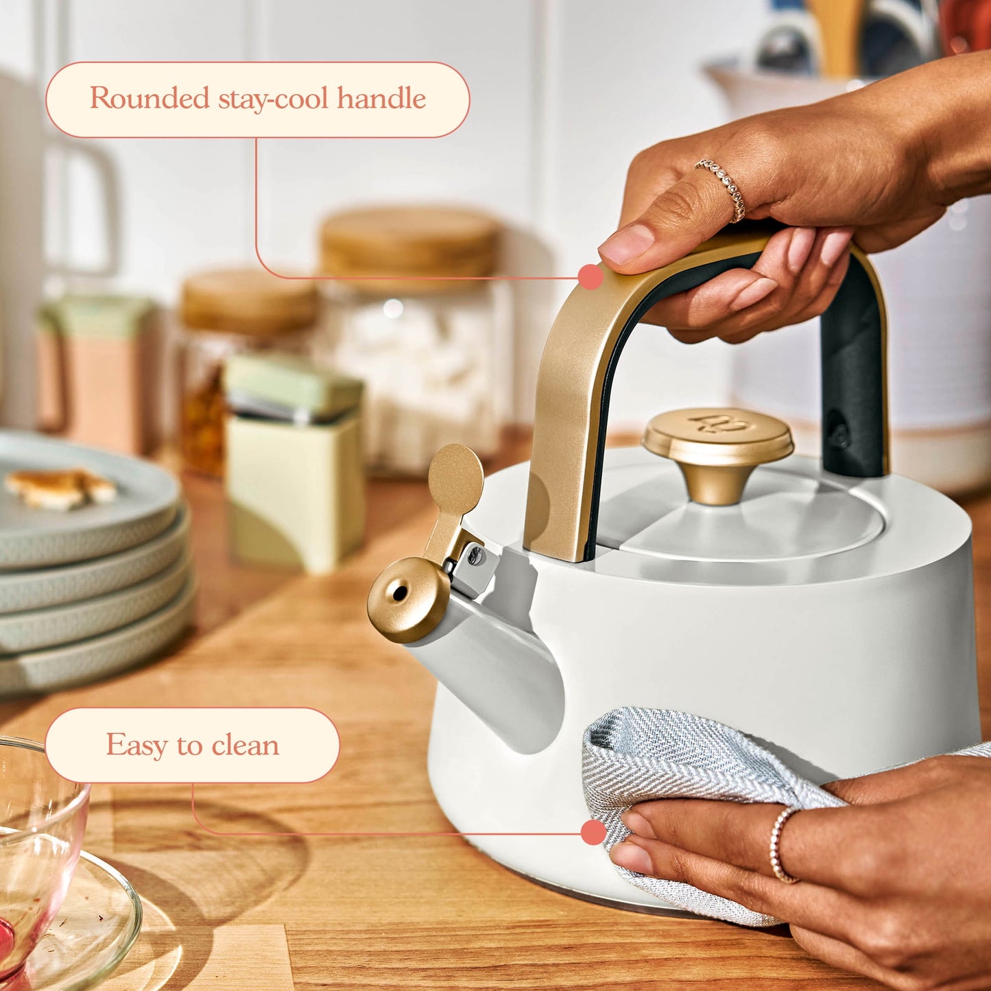 1.8L Ceramic Non-Stick Stovetop Tea Kettle, White Icing by Drew Barrymore