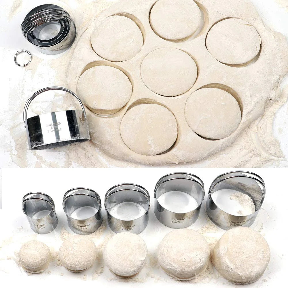 Biscuit Cutter Set (5 Pieces/Set), round Cookies Cutter with Handle, Professional Baking Dough Tools, Gift Package