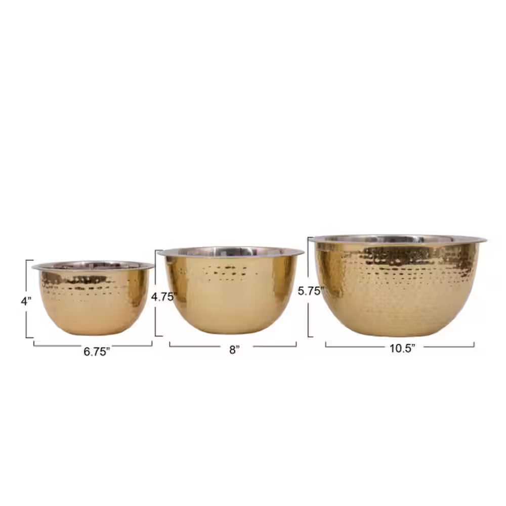 3-Piece Stainless Steel Gold Finish Mixing Bowl Set