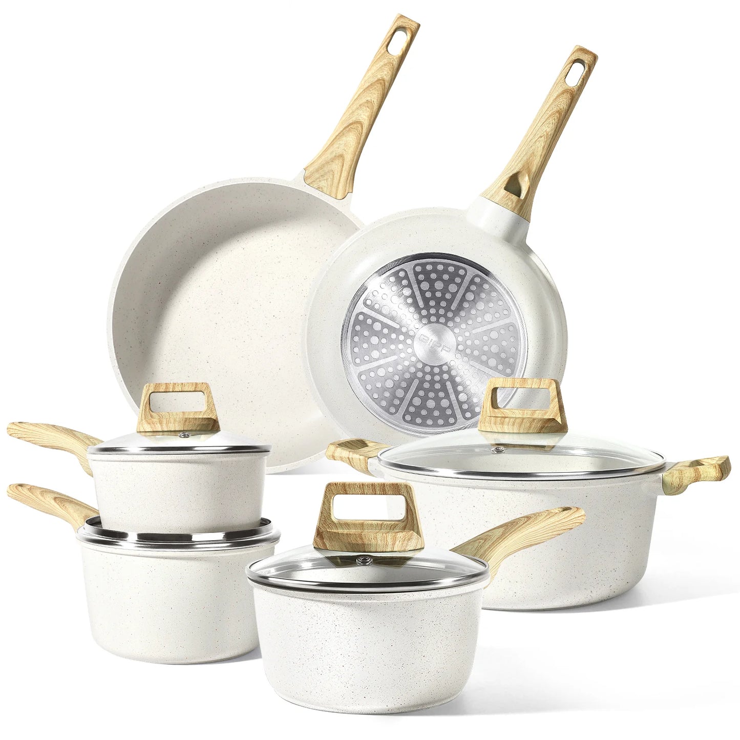 Gipp 10Pcs Nonstick White Granite Pots and Pans Set, Pfos-Free