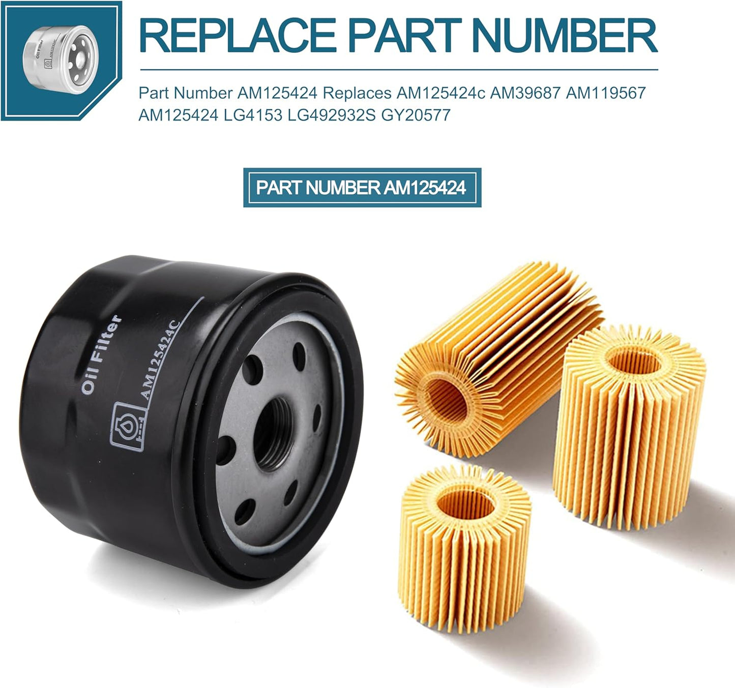 （4PACK）AM125424 Oil Filter Replacement for John Deere Am125424C,Compatible with John Deere AM39687 AM119567 AM125424 LG4153 LG492932S GY20577
