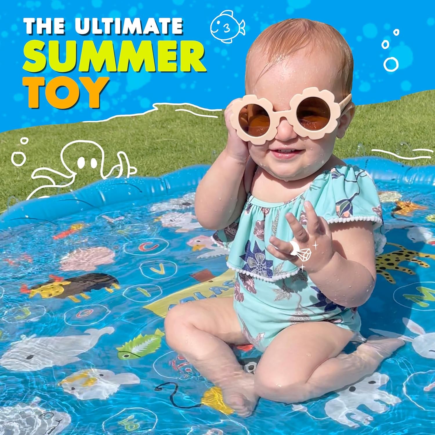 3-In-1 Splash Pad, Sprinkler for Kids & Baby Pool for Learning – Toddler Sprinkler Pool, 60’’ outside Water Toys – “From a to Z” Outdoor Play Mat for Babies & Toddlers