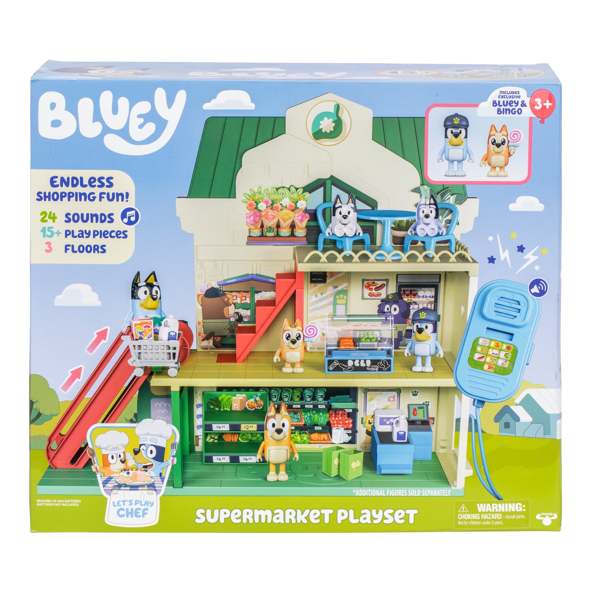 Supermarket Playset, 3 Different Levels with Exclusive  and Bingo Figures. 24 Sounds and 15+ Play Pieces plus Fun Intercom, Ages 3+