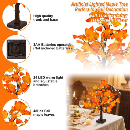 Fall Decor 2 Pack Fall Trees Artificial Lighted Maple Tree Thanksgiving Decor 48 LED Table Fall Lights up Tree Battery Operated for Wedding Party Gifts Indoor Outdoor Autumn Harvest Home Decorations