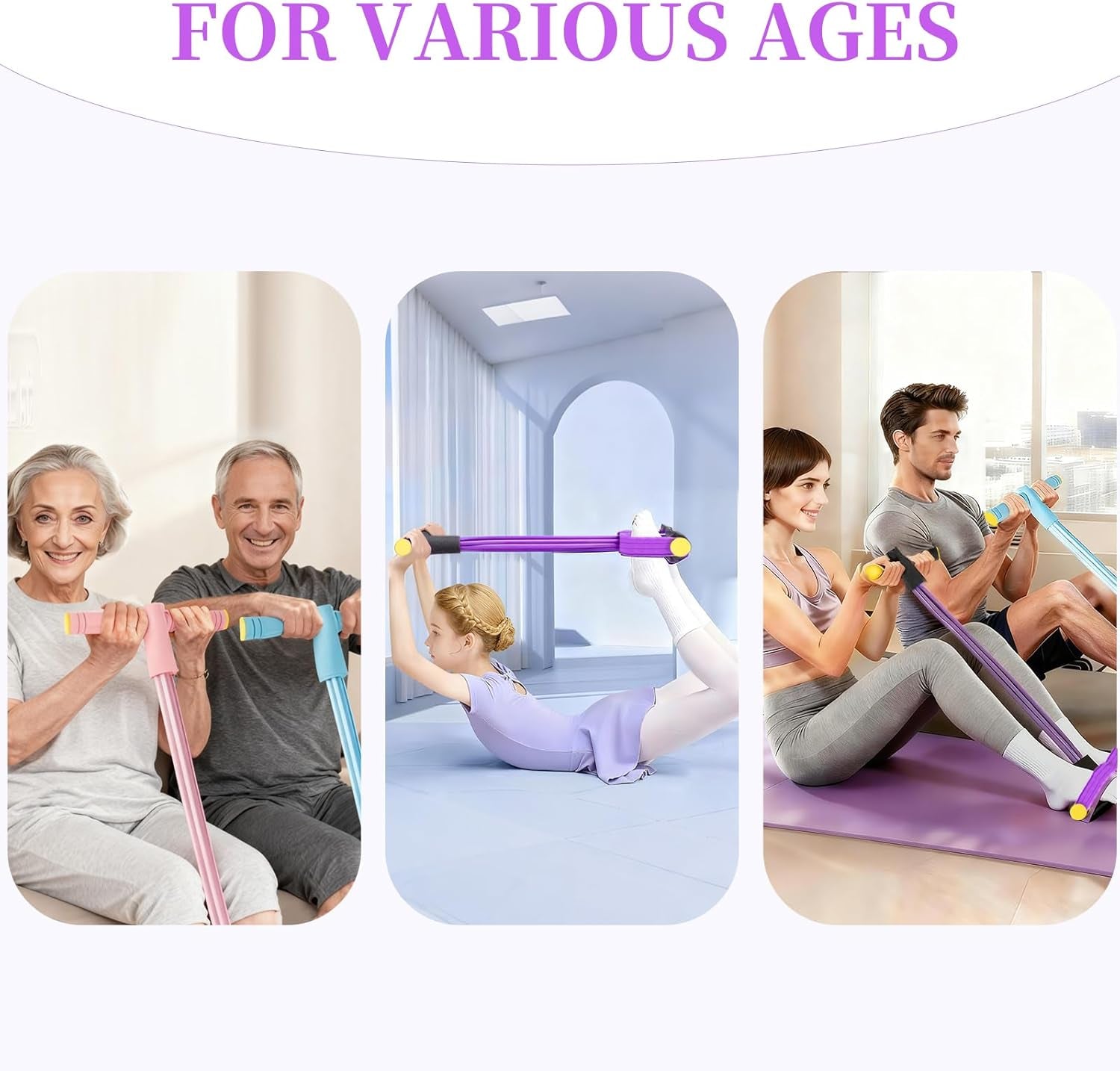 Pedal Resistance Bands with Handles, Upgrade 6-Tubes Manual Tension Training Pedal, Natural Rubber Foot Pedal Resistance Bands, Multifunction Fitness Bands for Abdomen, Waist, Arm, Leg