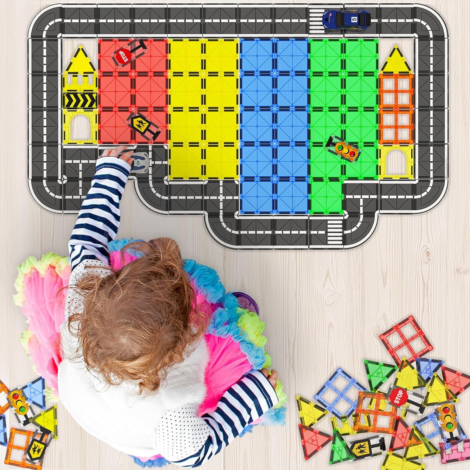 Magnetic Tiles - Road Set, Magnetic Building Blocks, Preschool Montessori Toys Gift for 3+ Year Old Boys and Girls, Sensory Christmas Toys for Kids Aged 3-5 and 4-8, Ideas for Toddler with Autism