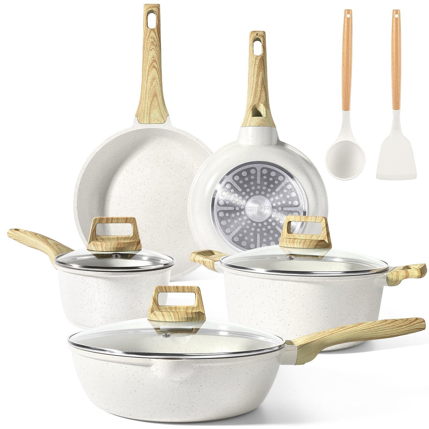 Gipp 10Pcs Nonstick White Granite Pots and Pans Set, Pfos-Free