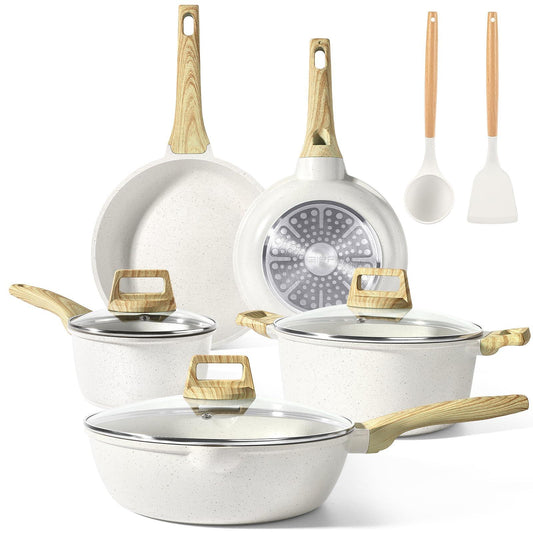 Gipp 10Pcs Nonstick White Granite Pots and Pans Set, Pfos-Free