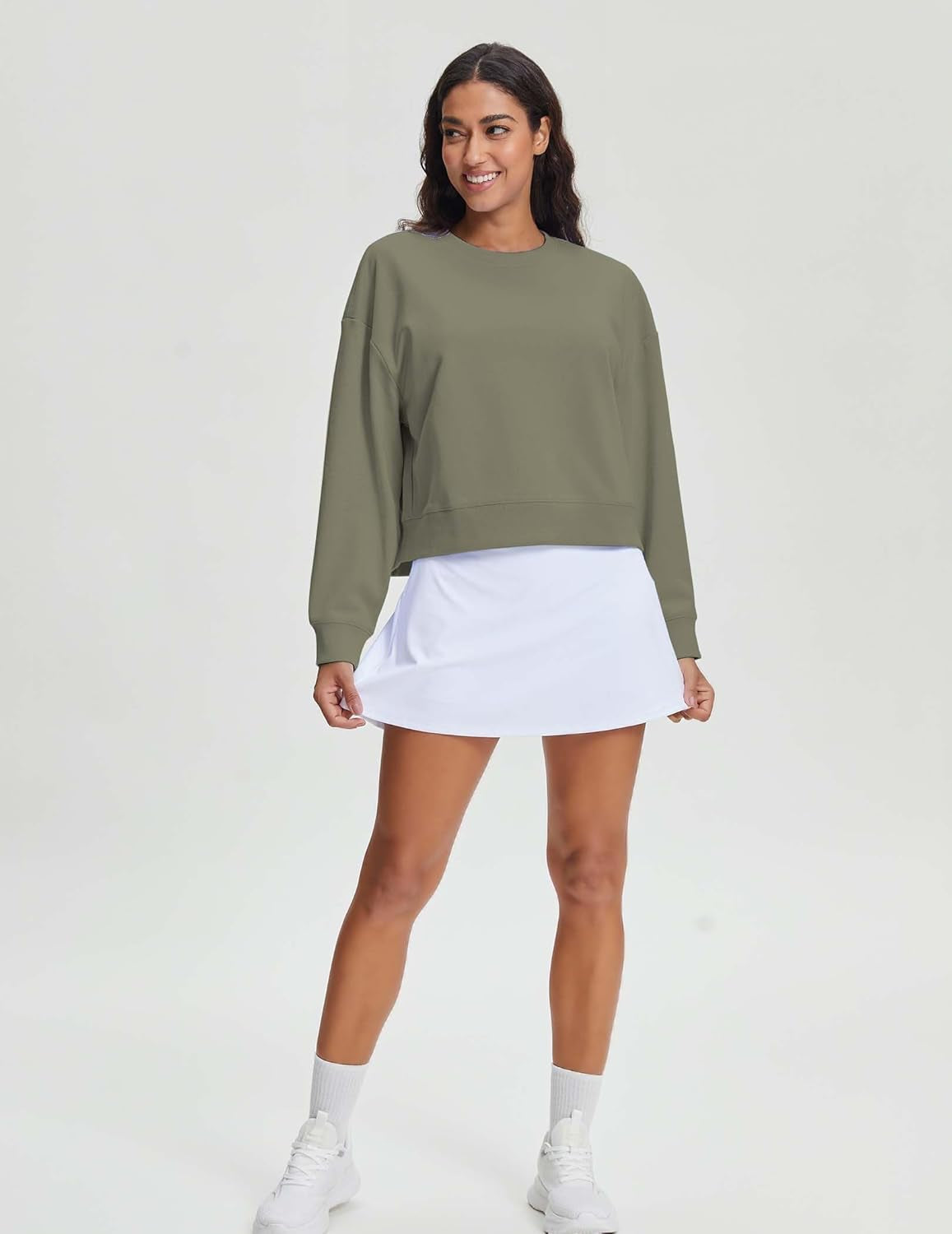 Cropped Sweatshirts for Women Cotton Long Sleeve Crop Tops Crewneck Pullover Oversized Sweater