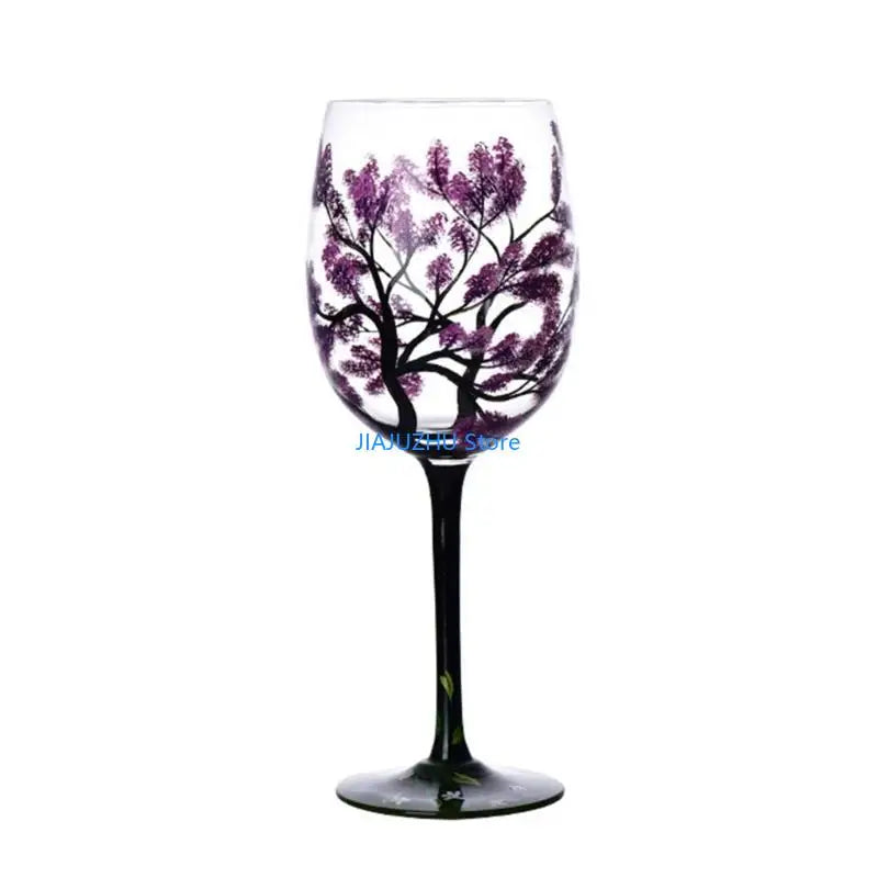 066E Four Seasons Tree Wine Glass Hand-Painted Art Glassware Unique Glasses Drinkware for Home Office Decorative Gift Cups
