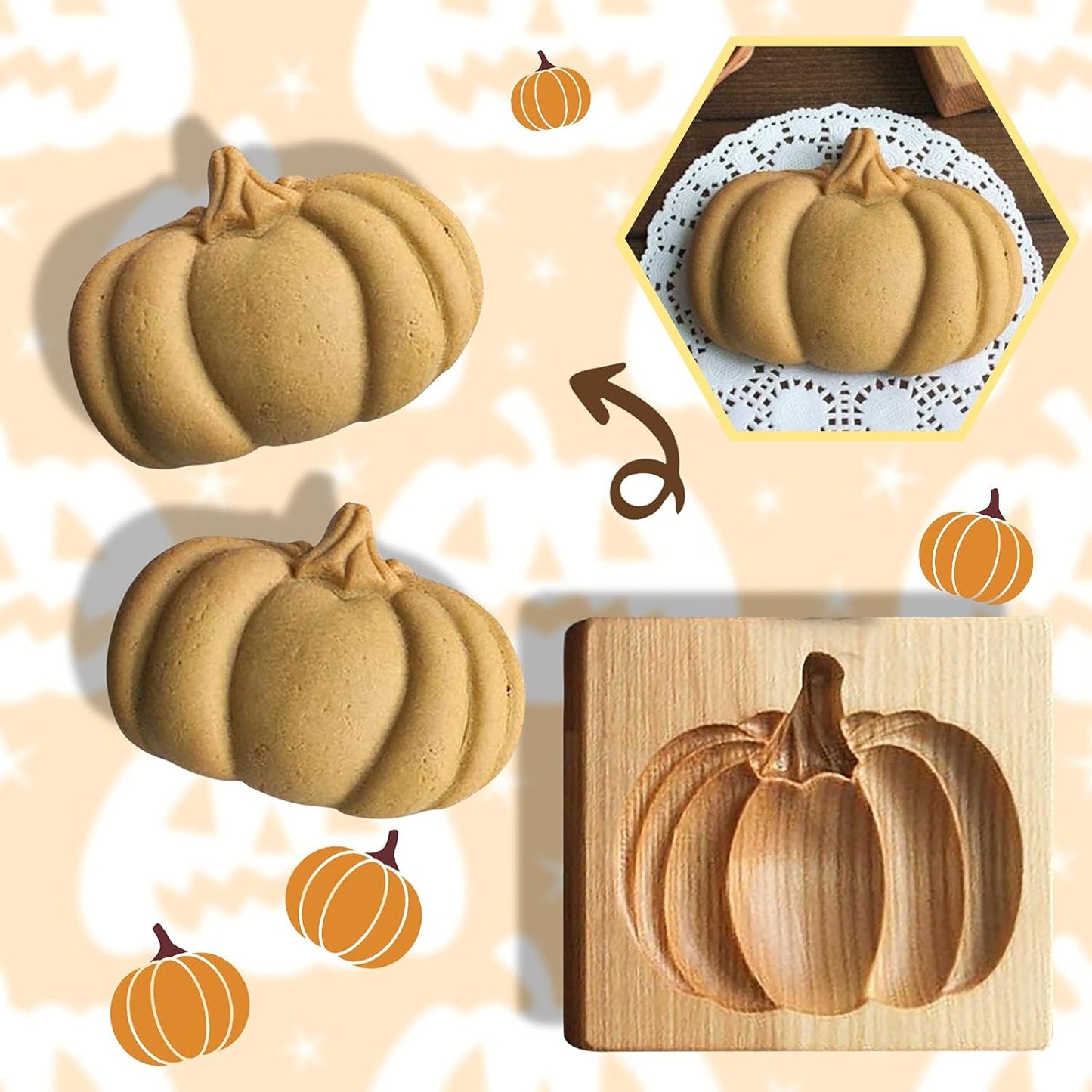 Wooden Cookie Mold,3D Wooden Baking Mold,Gingerbread Cookie Mold,Christmas Carved Wooden Cookie Mold Decoration for Cookie Stamp Embossing Craft Decorating Baking Tool (B#Pumpkin)