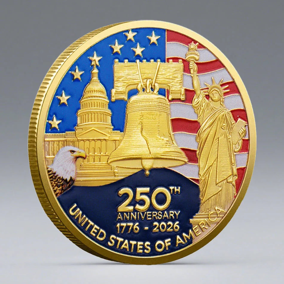 Gold-Plated the America 250Th Anniversary Commemorative Coin United States Statue 1776-2026 Souvenir Coin