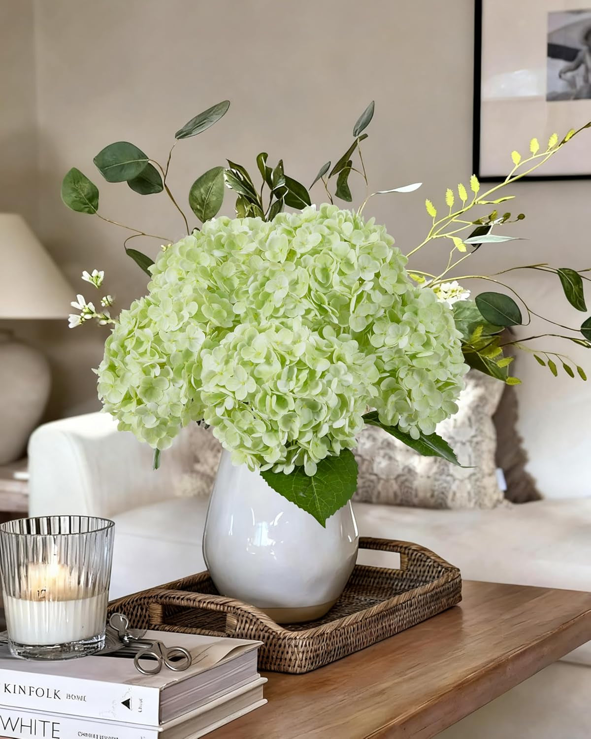 4Pcs Large Hydrangea Artificial Flowers,20 Inch Latex Real Touch Hydrangeas Lifelike Hydrangea Flower for Home Wedding Bouquets Centerpieces Party Living Room Decoration(Light Green)