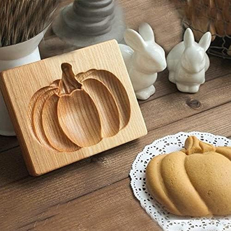 Wooden Cookie Mold,3D Wooden Baking Mold,Gingerbread Cookie Mold,Christmas Carved Wooden Cookie Mold Decoration for Cookie Stamp Embossing Craft Decorating Baking Tool (B#Pumpkin)