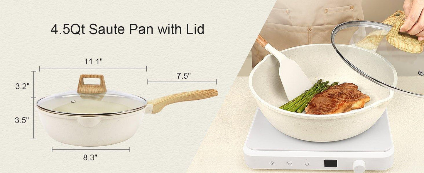 Gipp 10Pcs Nonstick White Granite Pots and Pans Set, Pfos-Free