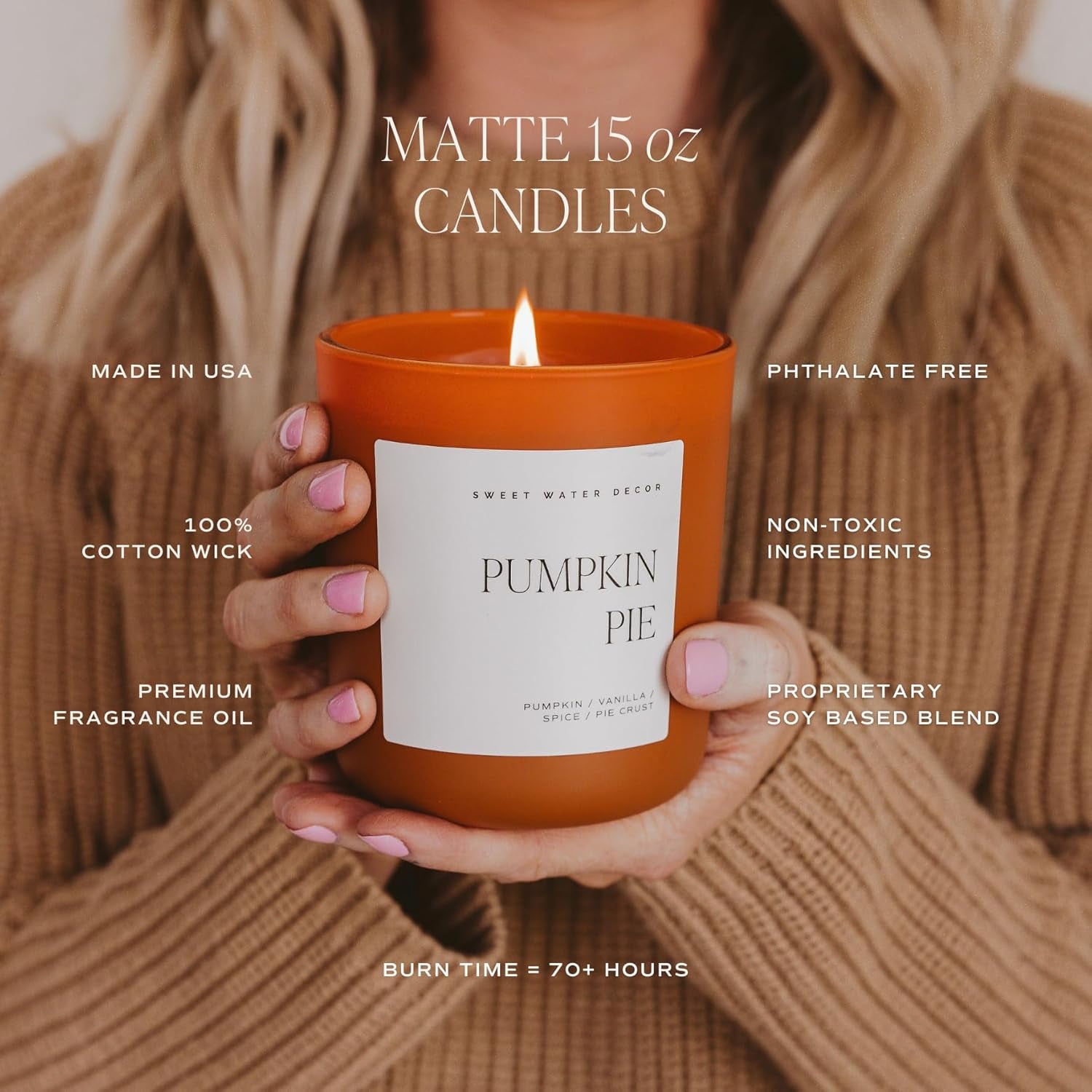 Pumpkin Spice Candle - Fall Candles with Pumpkin, Clover, Cinnamon & Vanilla Scent for Home - Pumpkin Candle with 70 Hours Burn Time - 15Oz Orange Jar Pumpkin Spice Soy Candles