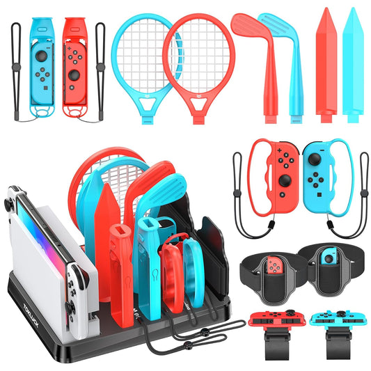 Switch Sports Accessories Bundle with Organizer Station Compatible with Nintendo Switch/ OLED Console & Joy-Con, Storage and Organizer for Switch Sports Games, Family Sports Party Pack Accessories Kit Wii U Interactive Gaming Figures
