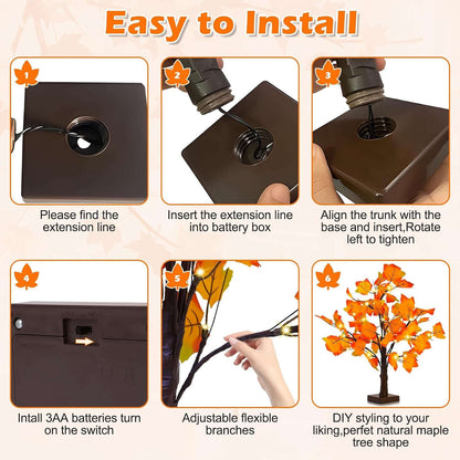 Fall Decor 2 Pack Fall Trees Artificial Lighted Maple Tree Thanksgiving Decor 48 LED Table Fall Lights up Tree Battery Operated for Wedding Party Gifts Indoor Outdoor Autumn Harvest Home Decorations