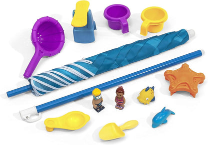 Step 2 Spill & Splash Seaway Water Table for Kids, Two-Tier Outdoor Kids Water Sensory Table with Umbrella, Ages 1.5+ Years Old, 11 Piece Water Toy Accessories
