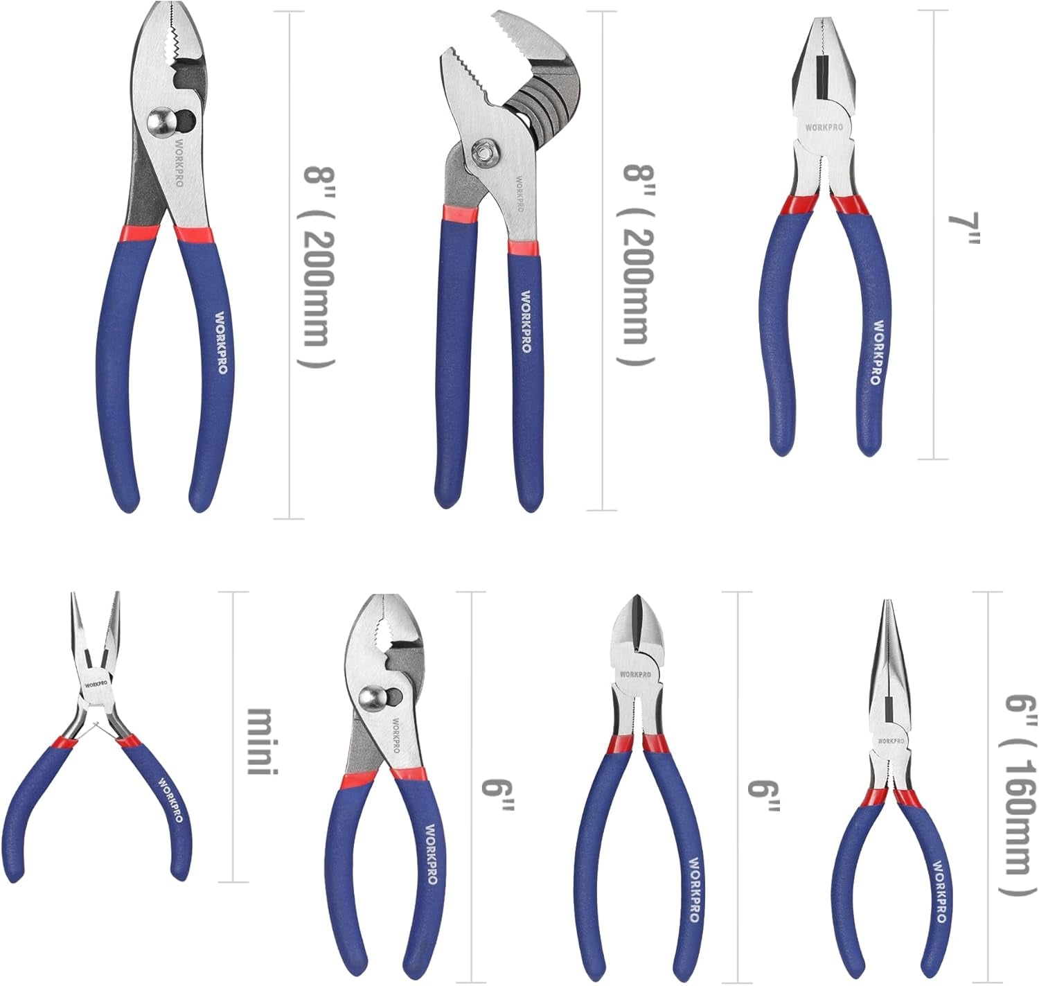 7-Piece  Pliers Set with Groove Joint, Long Nose, Slip Joint, Linesman, and Diagonal Pliers for DIY & Home Use