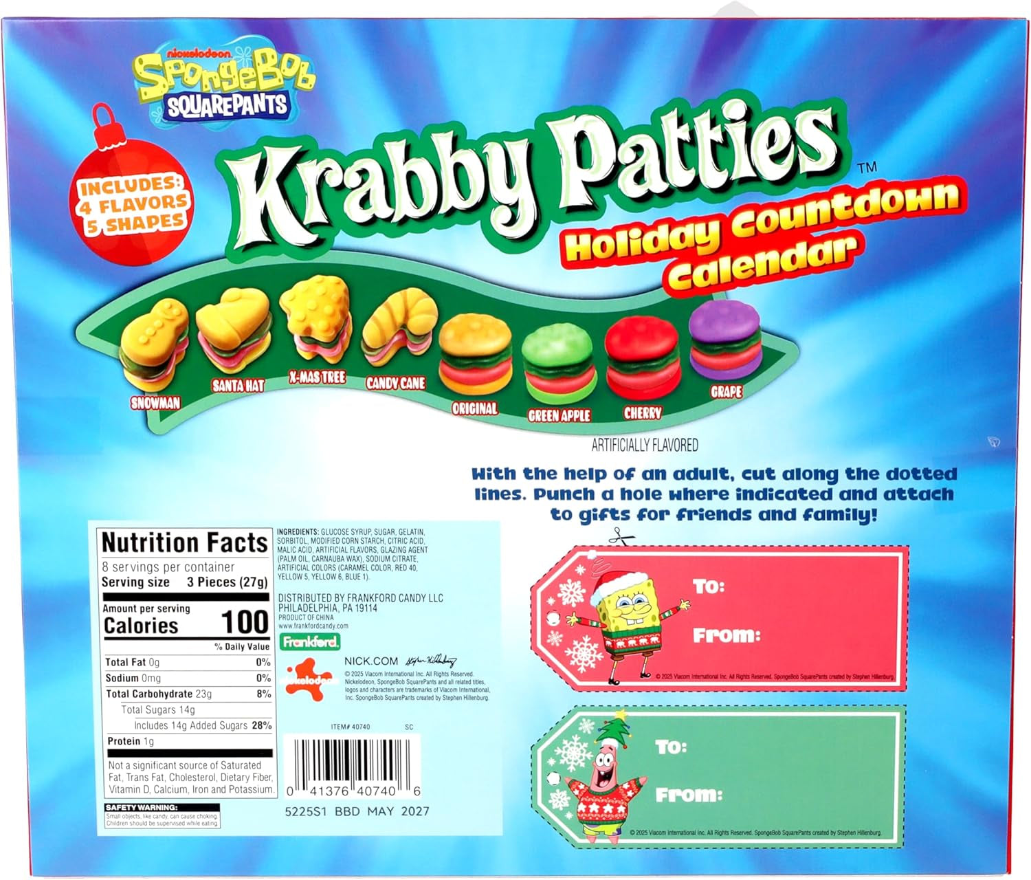 Spongebob Squarepants Advent Calendar-24 Days of Krabby Patty Treats, Countdown to Christmas, 7.62 Ounces