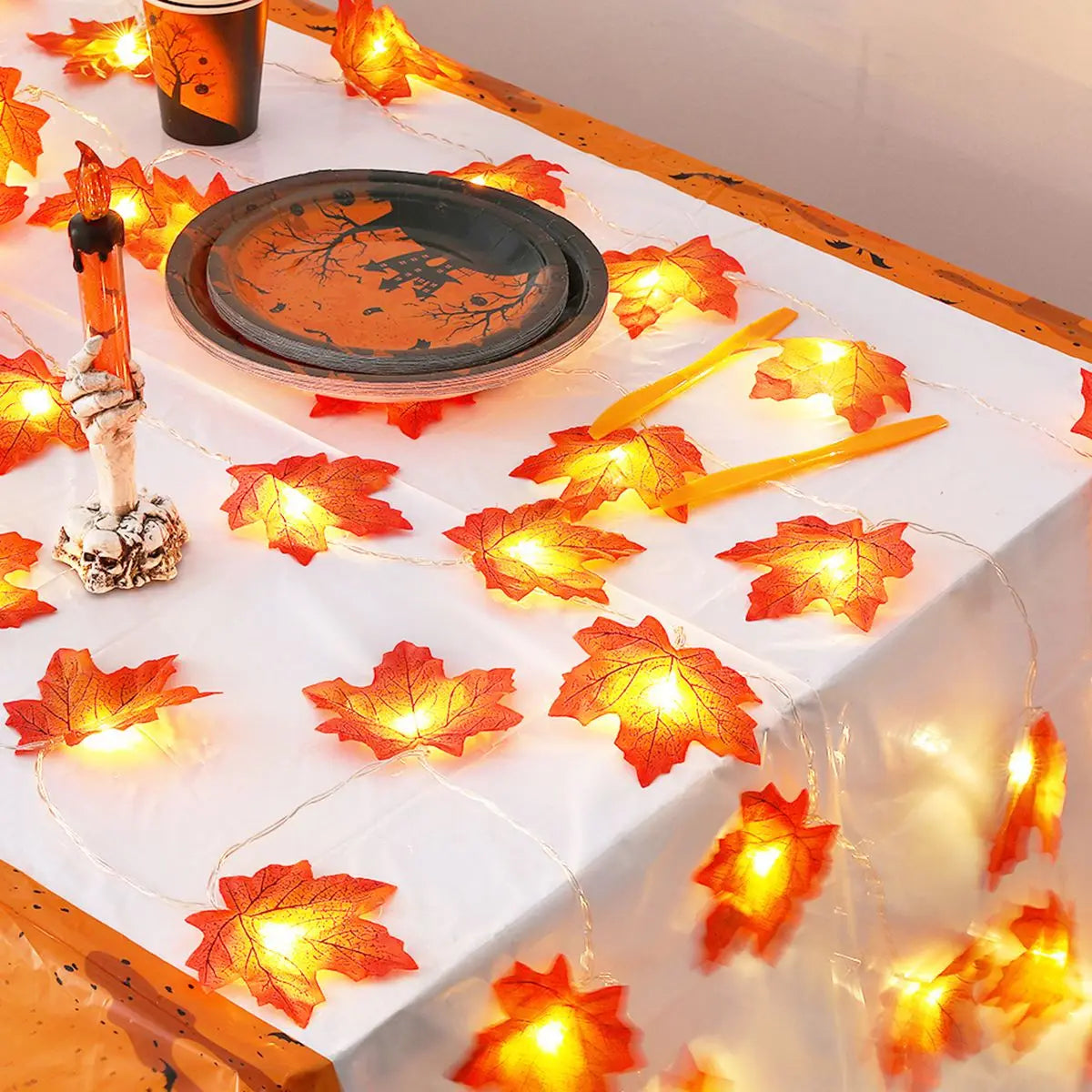 1PC Maple Leaf String Lights 10/20/30/40 LED Lights Battery Operated Waterproof for Halloween Outdoor Autumn Thanksgiving Decor