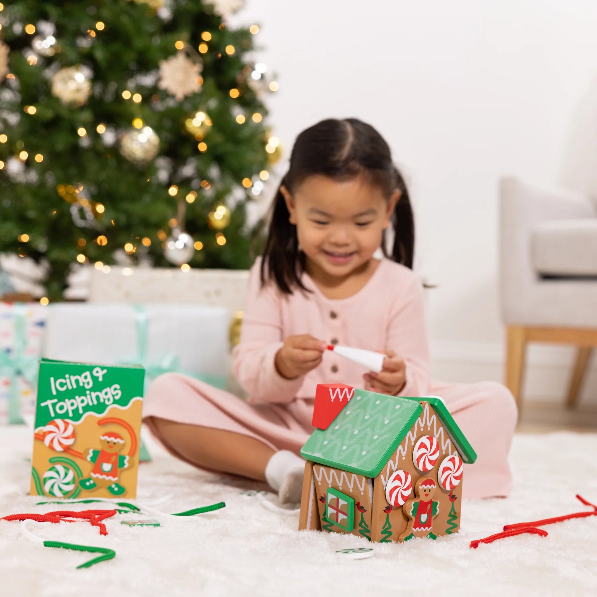 Wooden Gingerbread House Reusable, Mess-Free Play Set Activity for Boys and Girls - FSC Certified