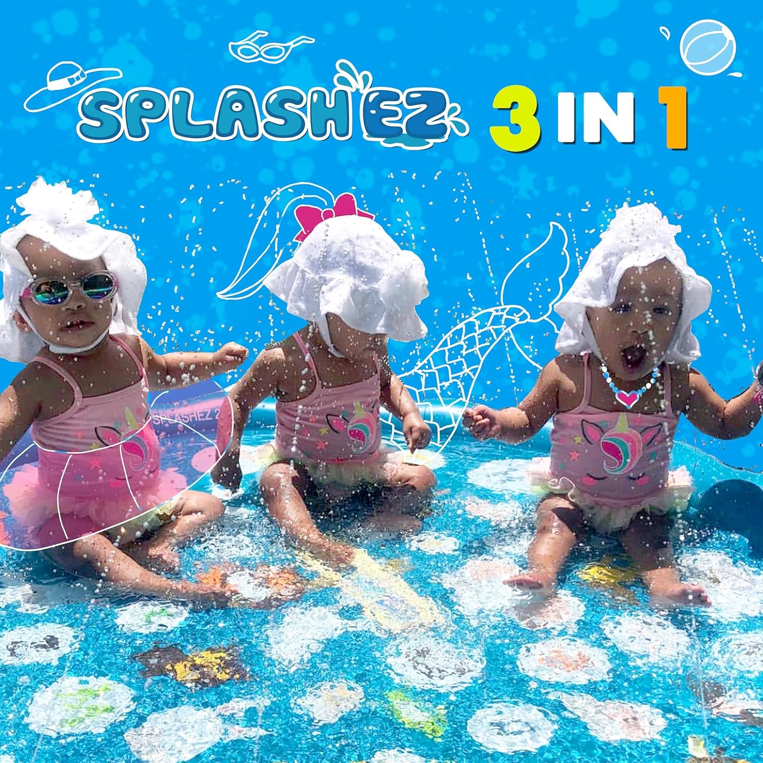 3-In-1 Splash Pad, Sprinkler for Kids & Baby Pool for Learning – Toddler Sprinkler Pool, 60’’ outside Water Toys – “From a to Z” Outdoor Play Mat for Babies & Toddlers