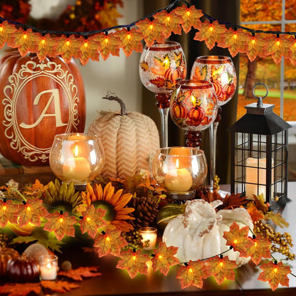 Fall Decor Orange Maple Leaf String Lights Plug In, 13.6Ft LED Outdoor Thanksgiving Decorations Lights with 35 Maple Leaves Light, Hanging Halloween Leaves Light for Outdoor Fall Party Window