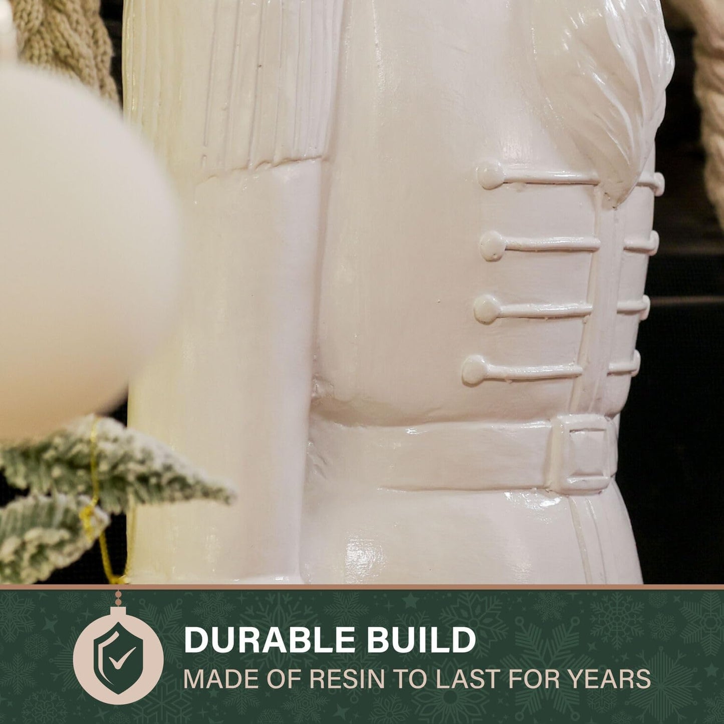 48” Glossy White Soldier, Large Resin Decorative Christmas Nutcracker, Modern Seasonal Holiday Figurine
