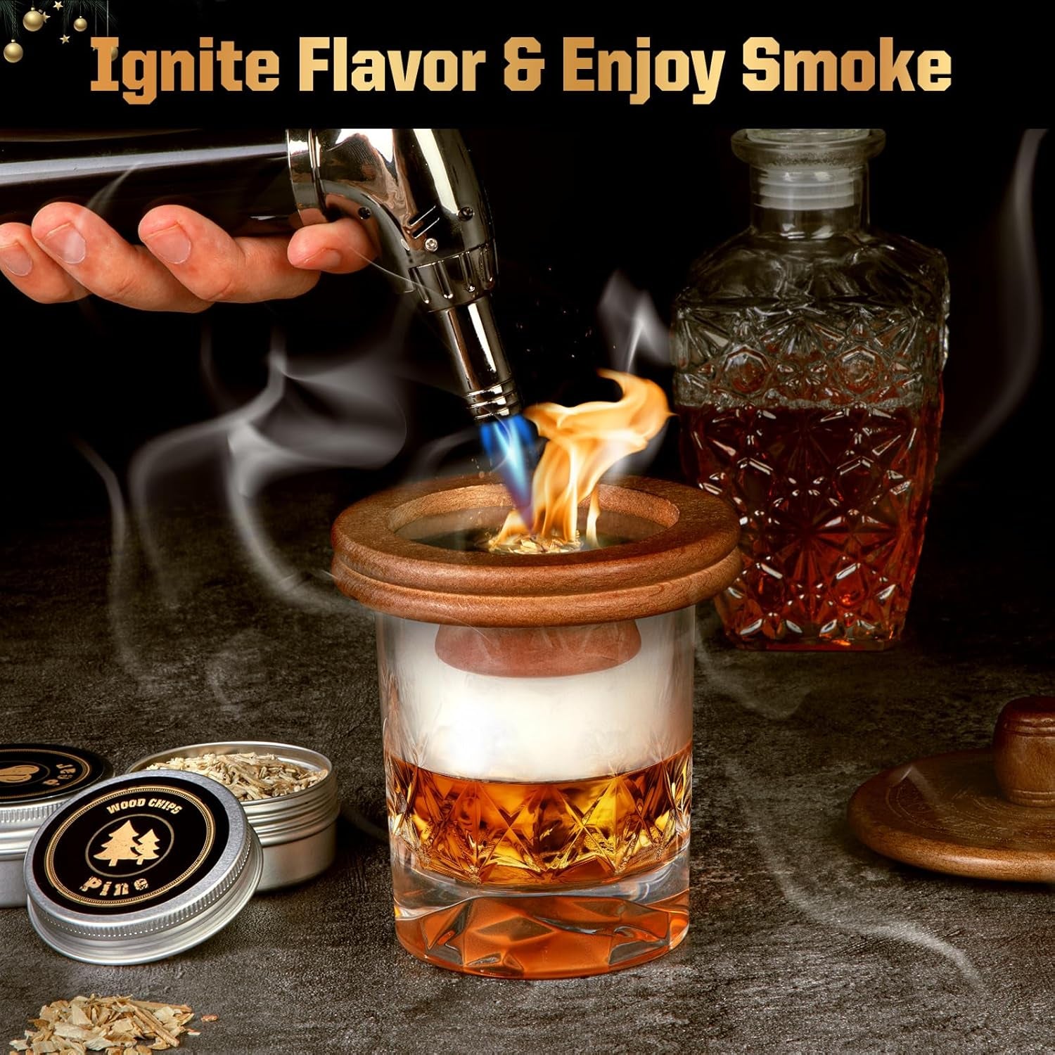 Whiskey Advent Calendar 2025 for Men, 24-Day Bourbon Smoker Infuser Kit for Cocktail and Whisky Lovers, Perfect Christmas and Holiday Gift for Husband, Dad, Boyfriend, Him(No BUTANE)