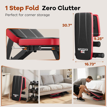 Basic Weight Bench for Home Gym, 8 Backrests Adjustable Bench with 660LBS Weight Capacity for Chest Shoulders Arms Muscles, Foldable and Compact for Small Space Apartment Room