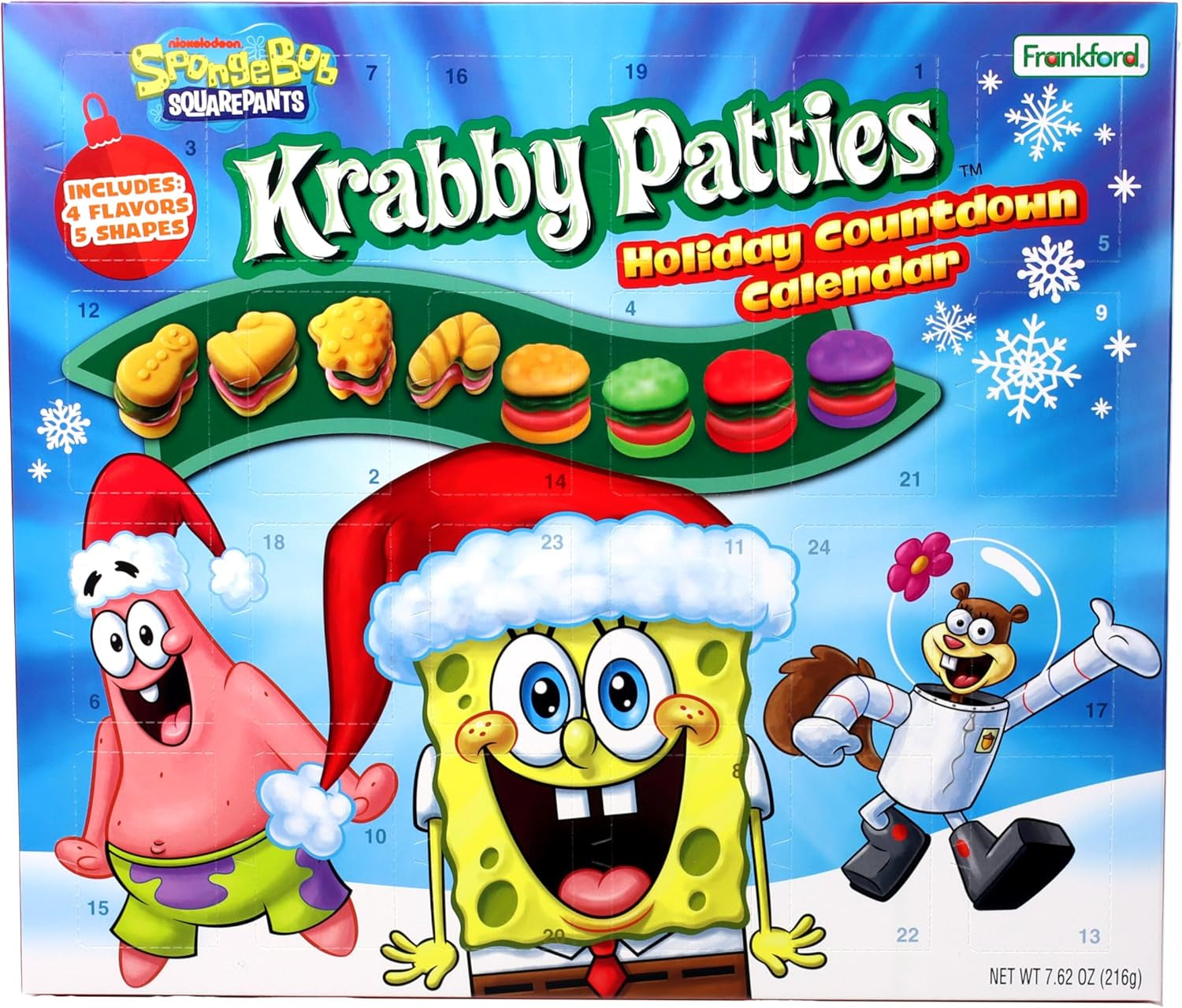 Spongebob Squarepants Advent Calendar-24 Days of Krabby Patty Treats, Countdown to Christmas, 7.62 Ounces