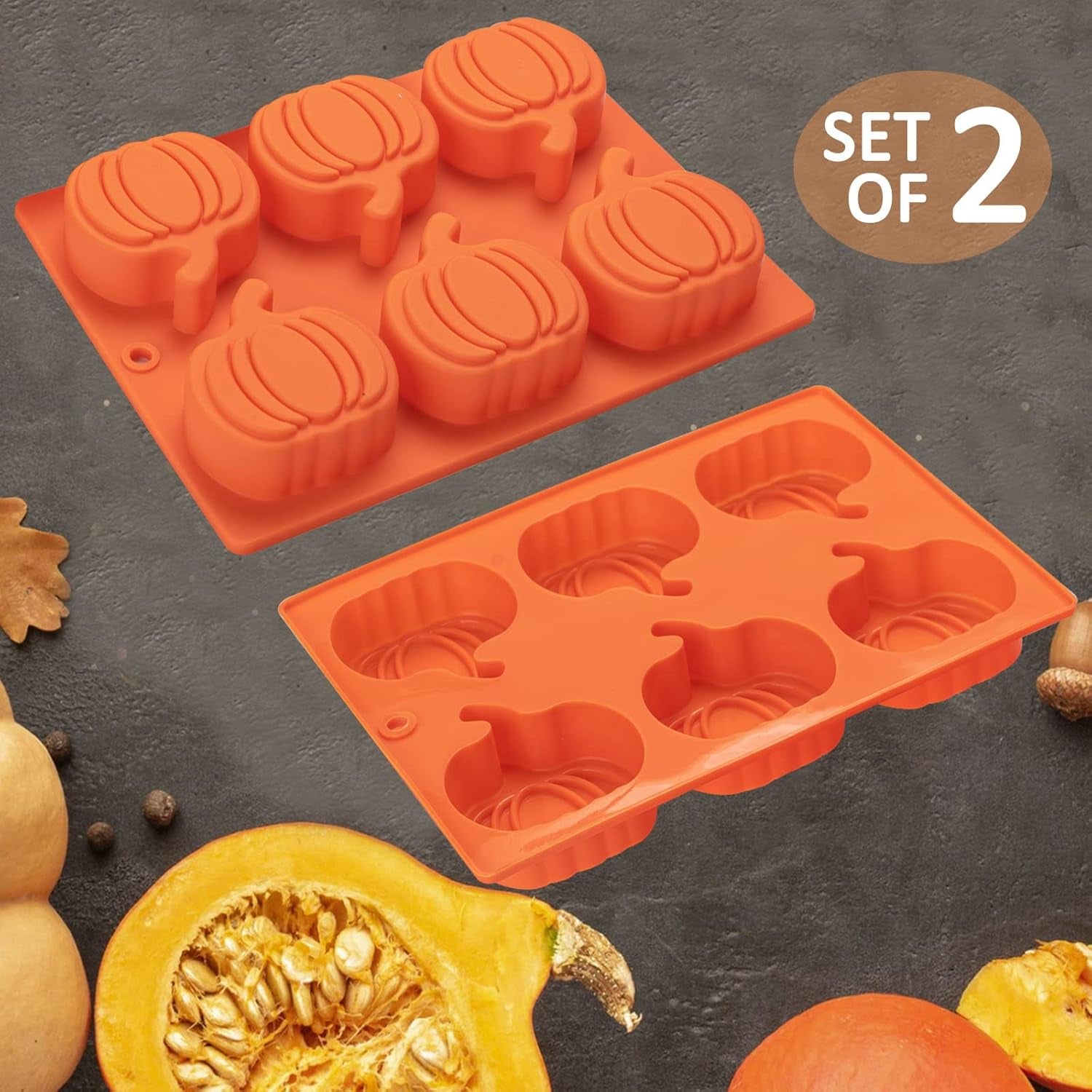 Silicone Molds, 2 Pack Pumpkin Cake Molds Thanksgiving Oreo Muffin Cupcake Pan Hot Chocolate Bomb Mold for Halloween Thanksgiving Fall Baking and Pumpkin Wax Melts Soap Making