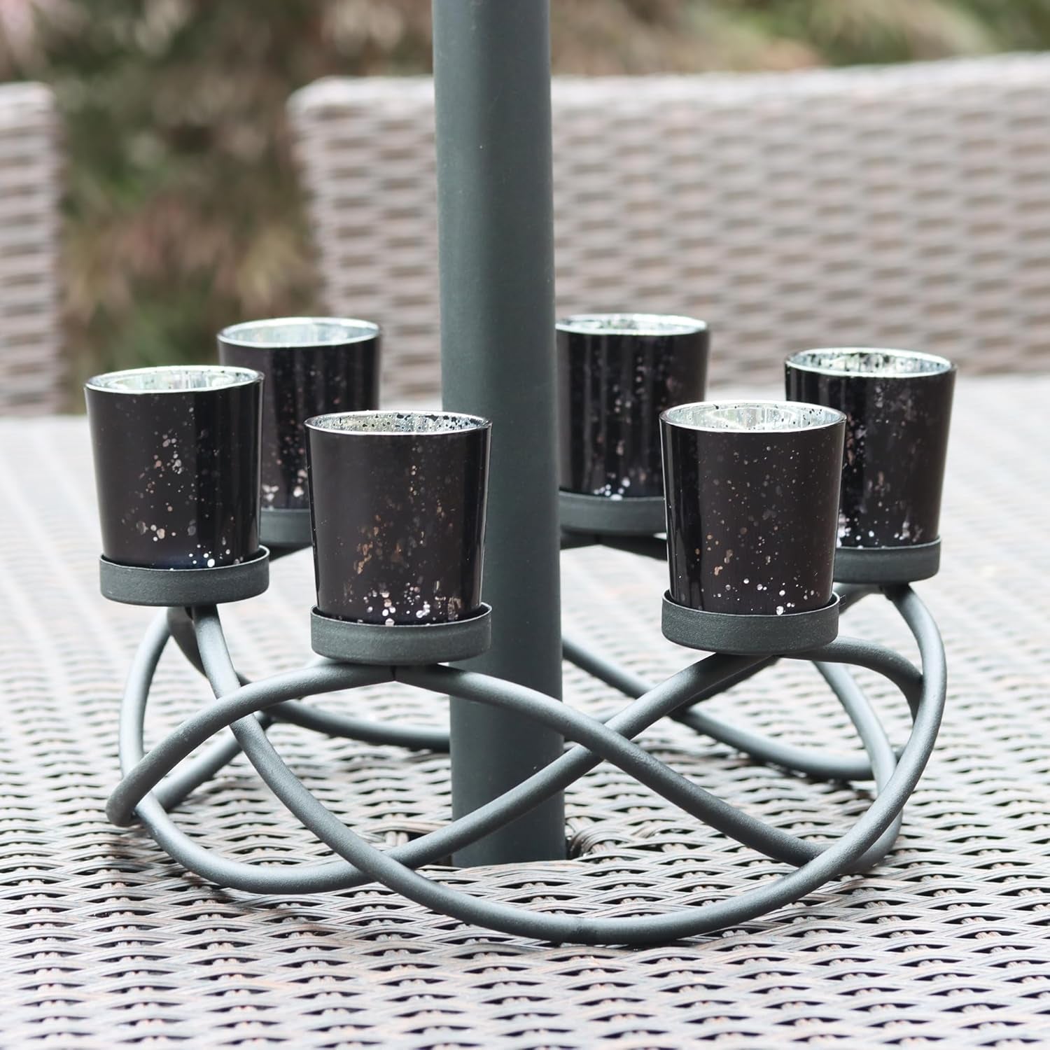 Iron round Table Decor Centerpiece Decorations Candle Holder for Halloween, Weddings, Outdoor Patio, Kitchen, Dining Room, and Coffee Tables, Votive Tealight Holders, Black, 6 Black Cups