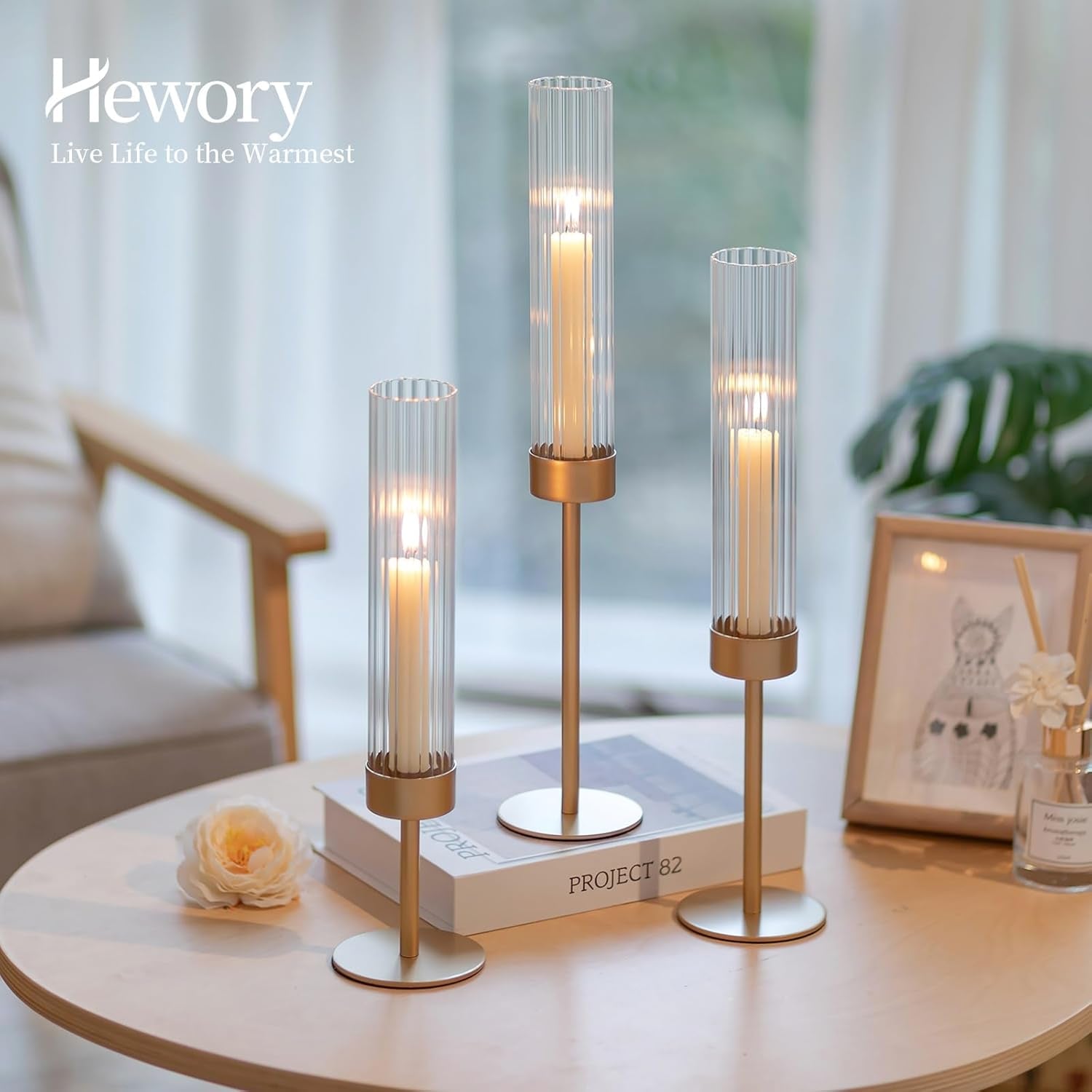 Gold Hurricane Candle Holders: Brass Candlestick Holders Set of 6 Tall Taper Candle Holders for Candlesticks Candle Sticks Holder Decor for Table Centerpiece Wedding Party Christmas Decorations
