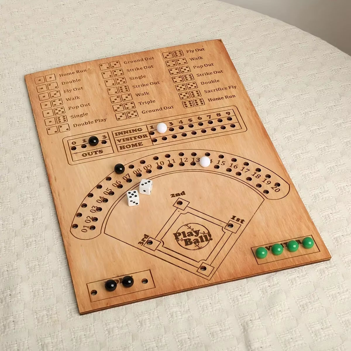 Baseball Dice Board Game Wooden Dice and Marble Board Game Interactive Double Battle Table Game Fun Sports Toy
