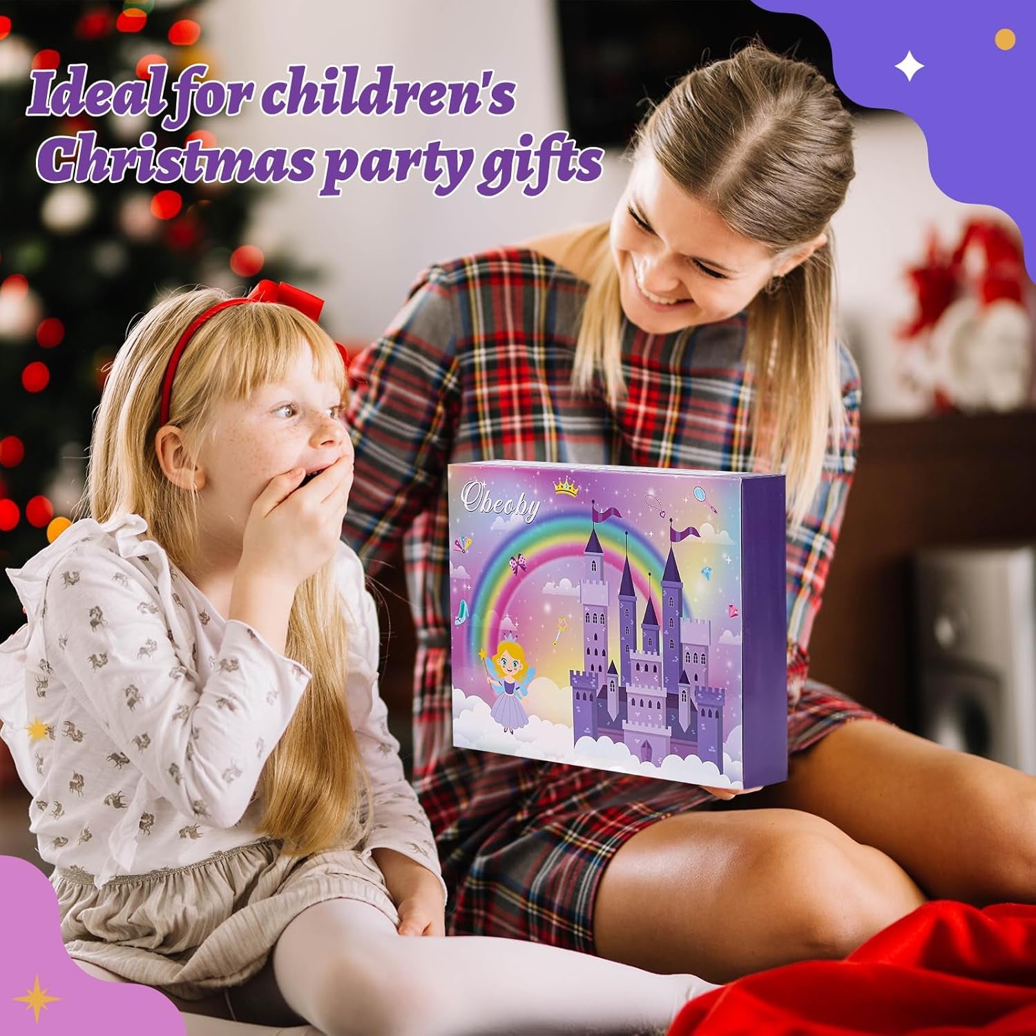 Advent Calendar 2025, Christmas Countdown Calendar 24 Days Surprise Xmas Gift Box Including Hair Accessories, Glasses, Necklace, Ring, Bracelet, Mirror