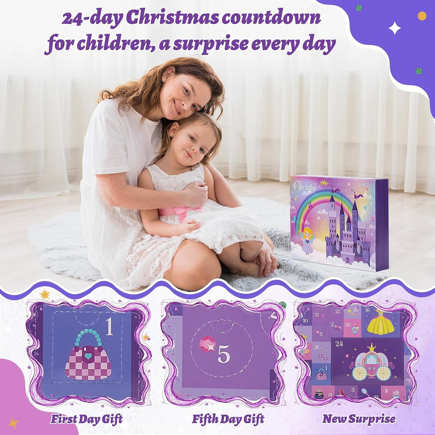 Advent Calendar 2025, Christmas Countdown Calendar 24 Days Surprise Xmas Gift Box Including Hair Accessories, Glasses, Necklace, Ring, Bracelet, Mirror