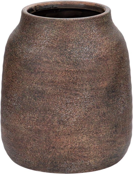 Rustic Ceramic Vase 7” Tall – Handcrafted Vintage Pottery Flower Vase with Distressed White-Wash Finish – Farmhouse Decorative Accent for Table, Shelf, Mantel (Not Watertight), Brown
